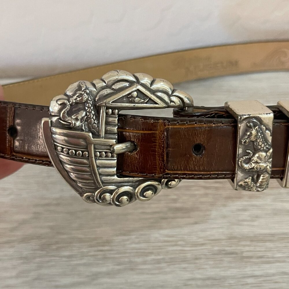 Vintage Brighton Belt Noah's Ark Museum Brown Leather Silver 36308 1995 Small - Picture 5 of 13